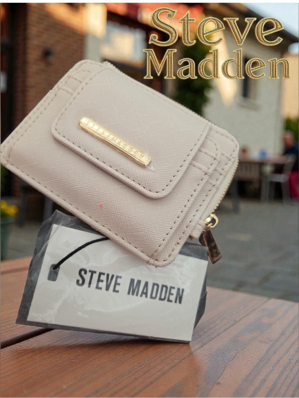 Steve Madden Light Blush Zip-Around Card Wallet with Flap Pocket